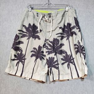 American Eagle Outfitters Trunks Men 32 Gray Palm Trees AE77 Swimwear Drawstring